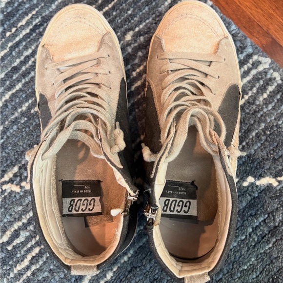 Golden Goose High-Top Sneakers in Black and Beige - Picture 2 of 7